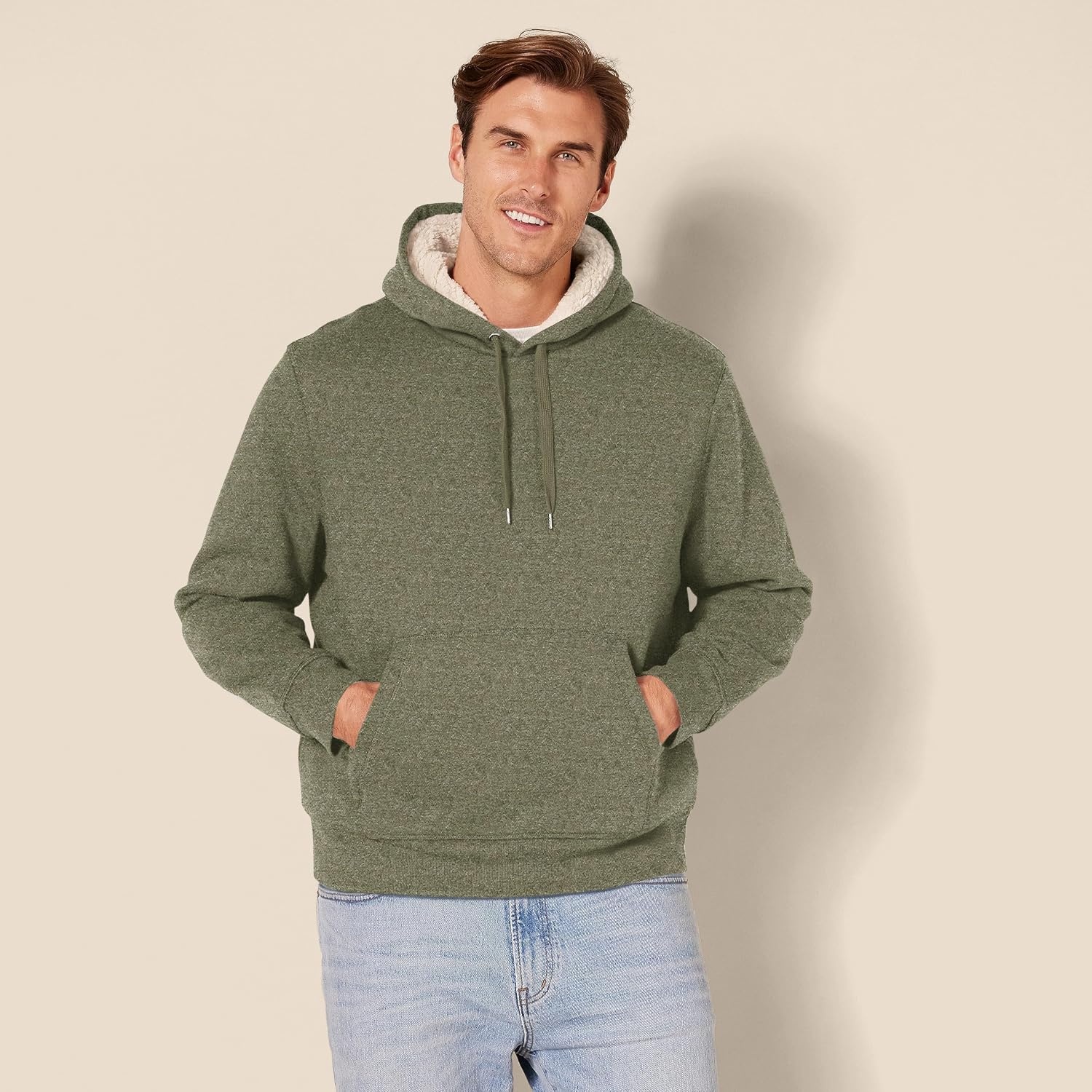 image:imageAmazon Essentials Mens Regular Fit SherpaLined Pullover HoodieOlive