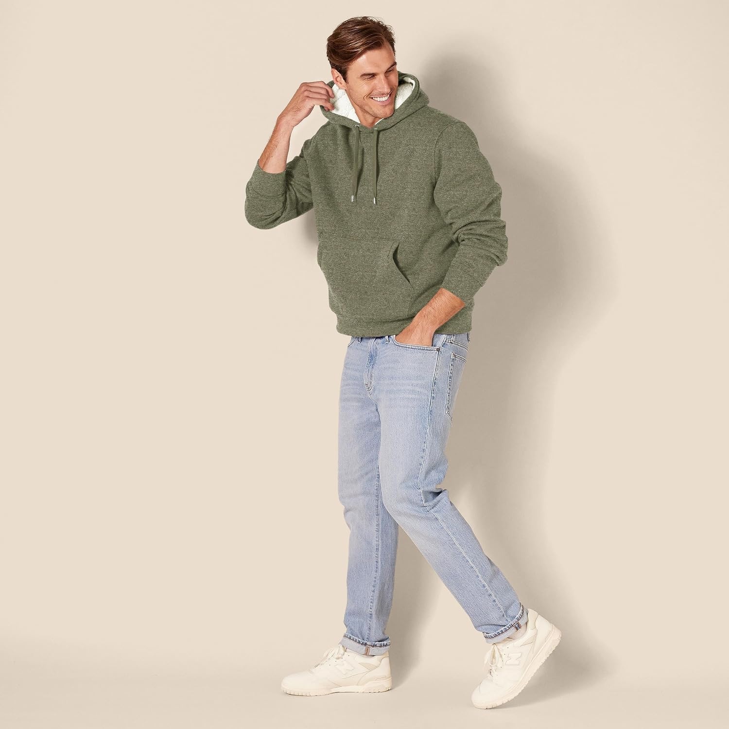 image:imageAmazon Essentials Mens Regular Fit SherpaLined Pullover HoodieOlive