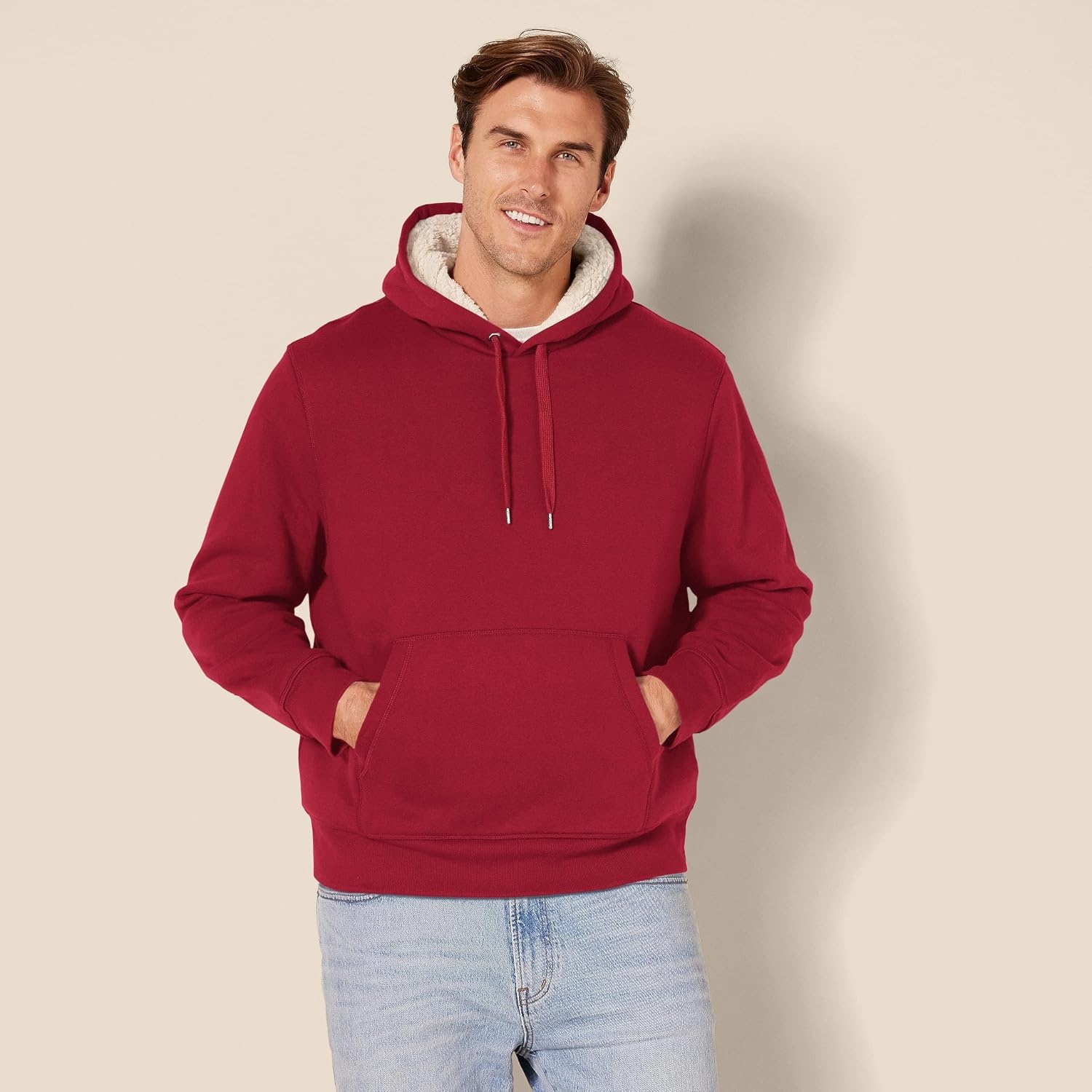 image:imageAmazon Essentials Mens Regular Fit SherpaLined Pullover HoodieRed