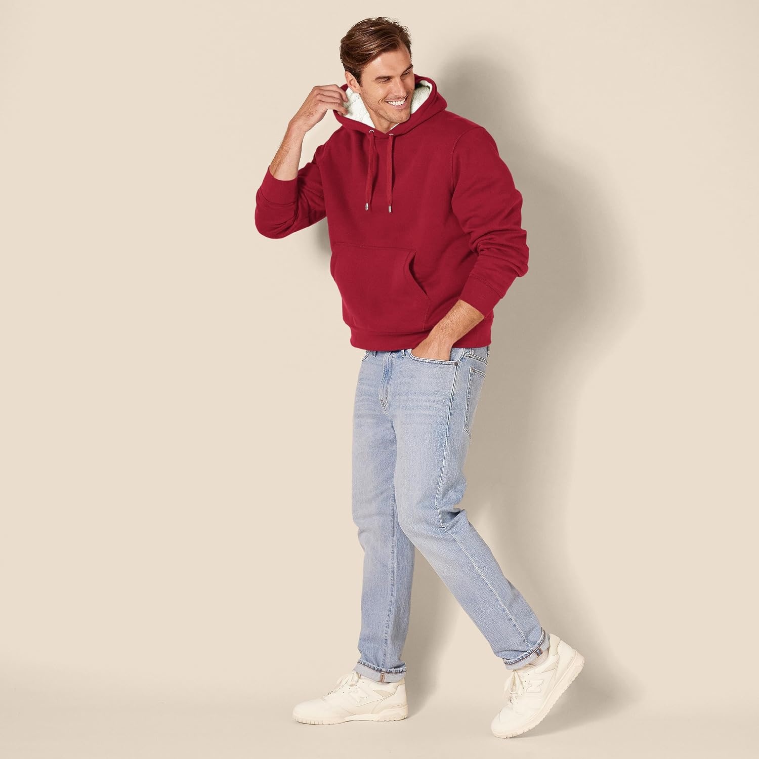 image:imageAmazon Essentials Mens Regular Fit SherpaLined Pullover HoodieRed