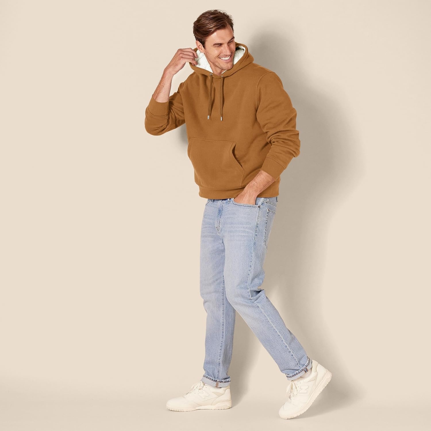 image:imageAmazon Essentials Mens Regular Fit SherpaLined Pullover HoodieToffee Brown