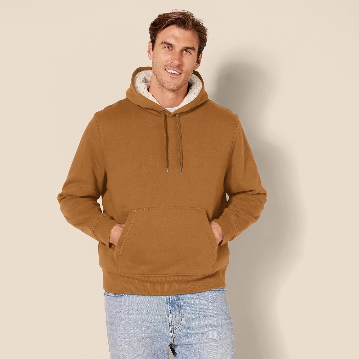 image:imageAmazon Essentials Mens Regular Fit SherpaLined Pullover HoodieToffee Brown