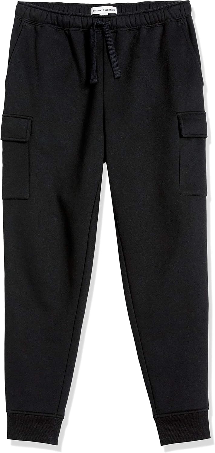 image:imageAmazon Essentials Mens Relaxed Fit Cargo Fleece Jogger Sweatpants with DrawstringBlack