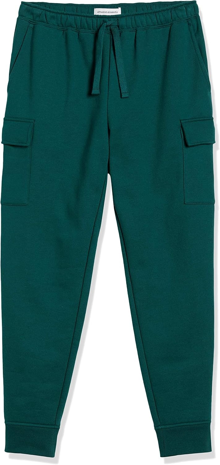 image:imageAmazon Essentials Mens Relaxed Fit Cargo Fleece Jogger Sweatpants with DrawstringDark Green