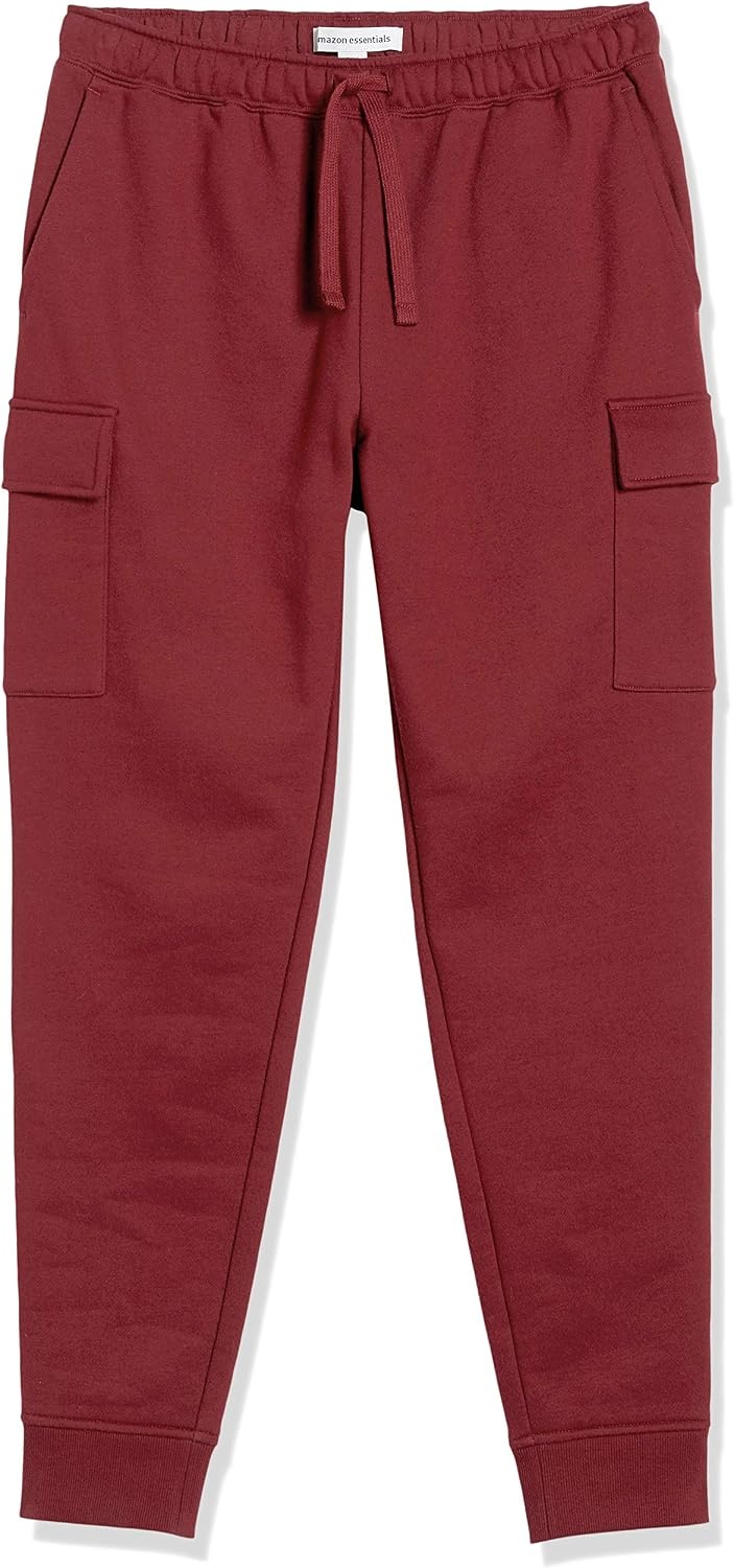 image:imageAmazon Essentials Mens Relaxed Fit Cargo Fleece Jogger Sweatpants with DrawstringDeep Red