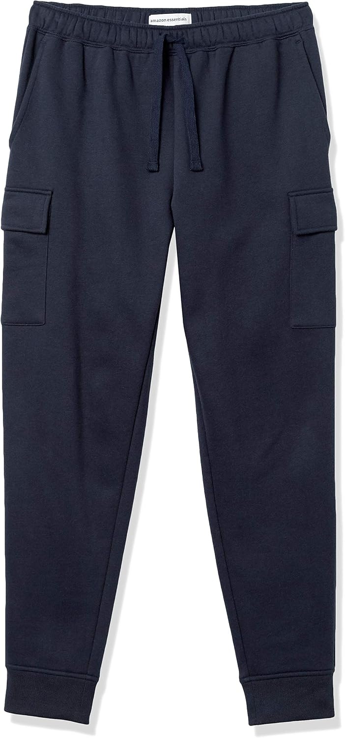 image:imageAmazon Essentials Mens Relaxed Fit Cargo Fleece Jogger Sweatpants with DrawstringNavy