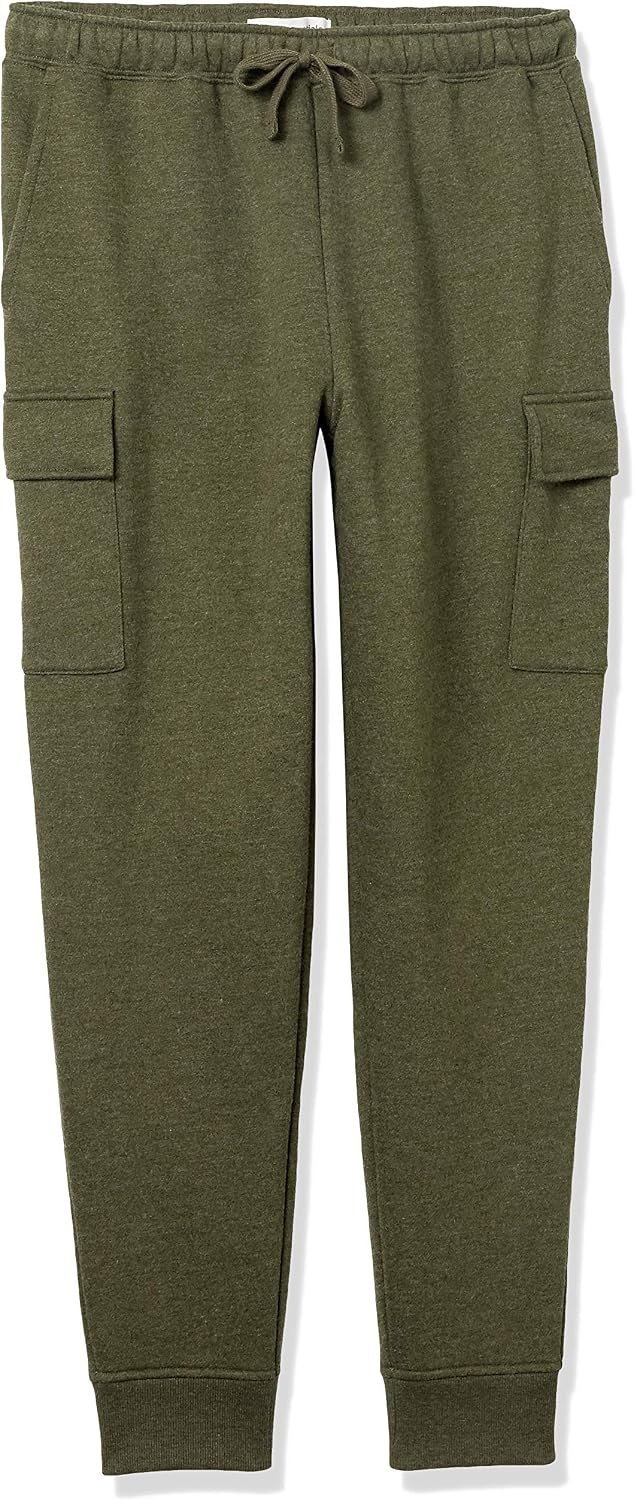image:imageAmazon Essentials Mens Relaxed Fit Cargo Fleece Jogger Sweatpants with DrawstringOlive Heather
