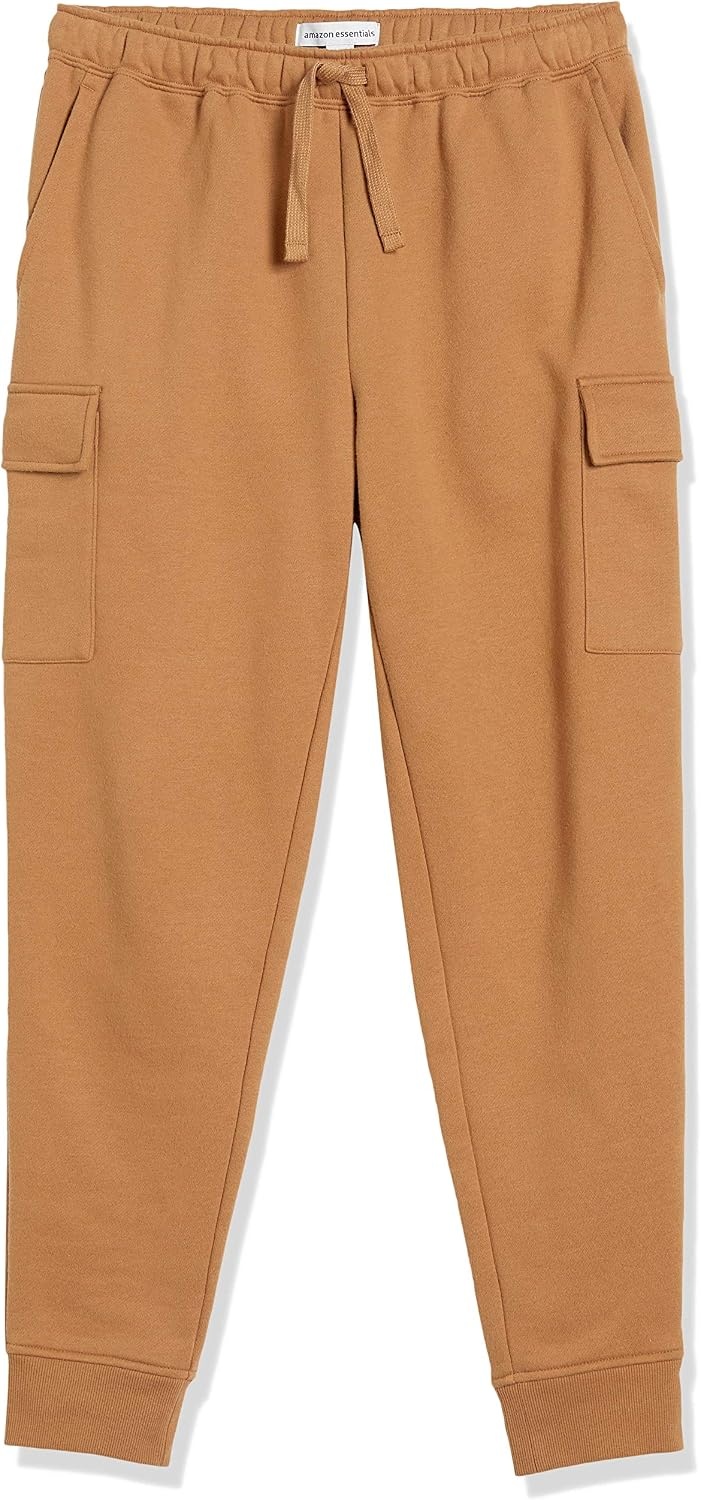 image:imageAmazon Essentials Mens Relaxed Fit Cargo Fleece Jogger Sweatpants with DrawstringTan
