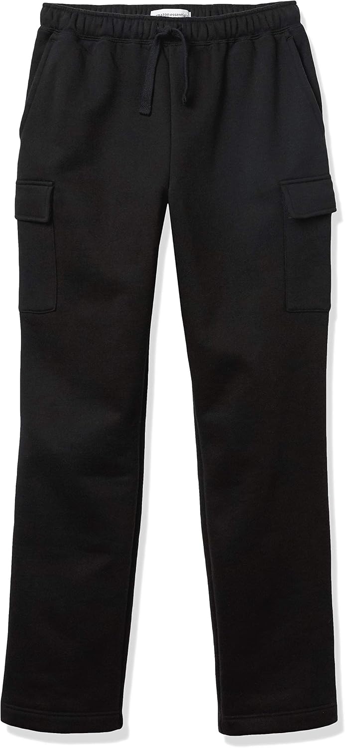 image:imageAmazon Essentials Mens Relaxed Fit Cargo Fleece Sweatpants with Open BottomBlack