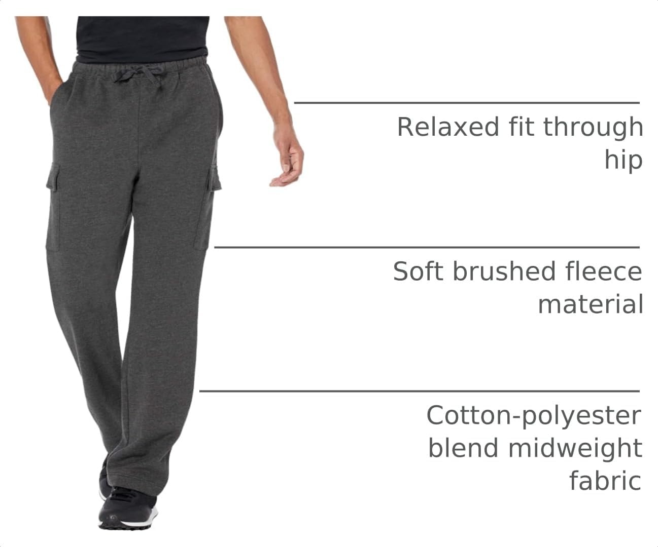 image:imageAmazon Essentials Mens Relaxed Fit Cargo Fleece Sweatpants with Open BottomCharcoal Heather