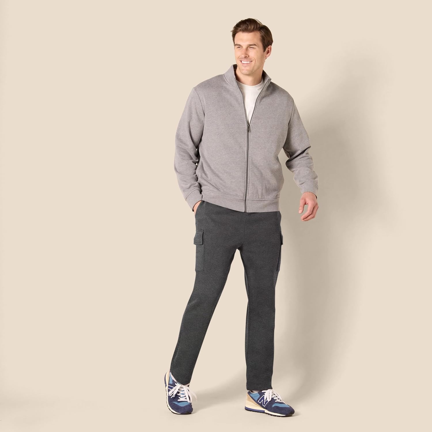 image:imageAmazon Essentials Mens Relaxed Fit Cargo Fleece Sweatpants with Open BottomCharcoal Heather