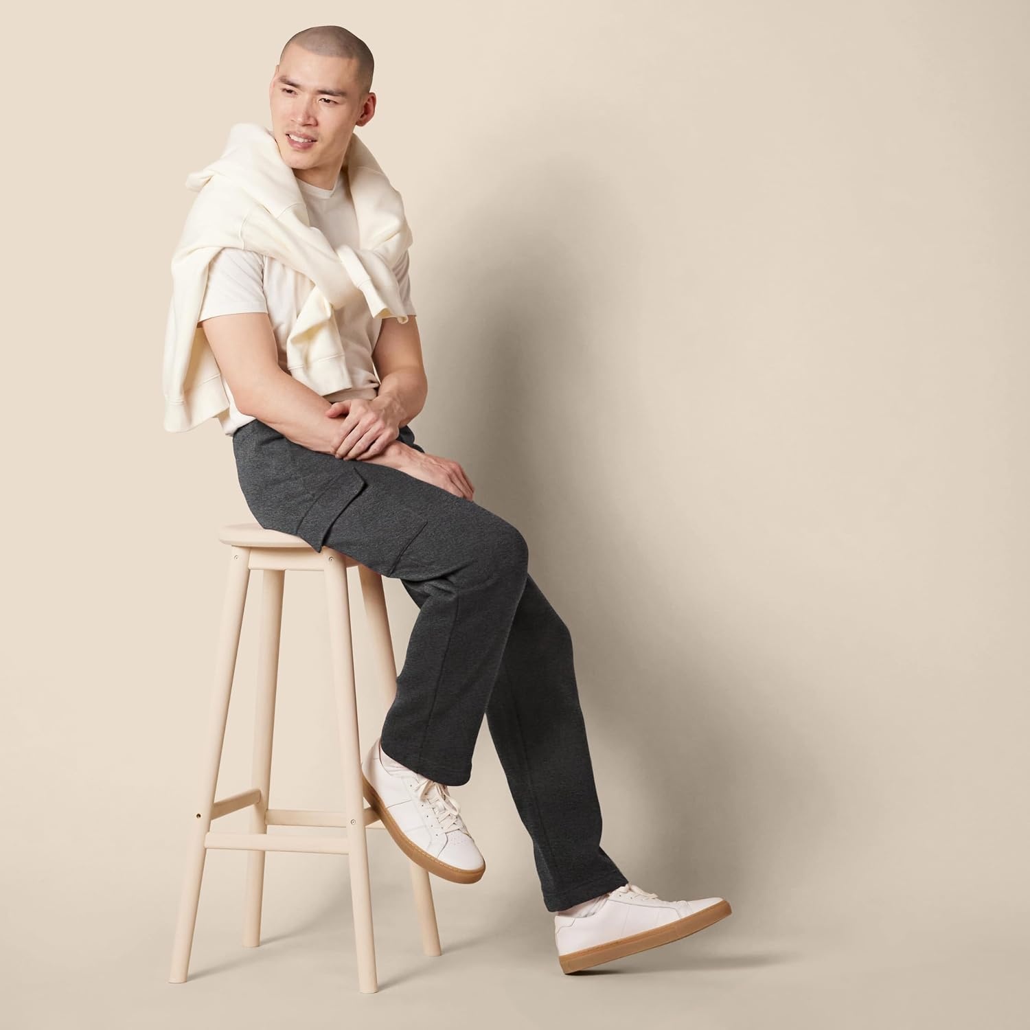 image:imageAmazon Essentials Mens Relaxed Fit Cargo Fleece Sweatpants with Open BottomCharcoal Heather