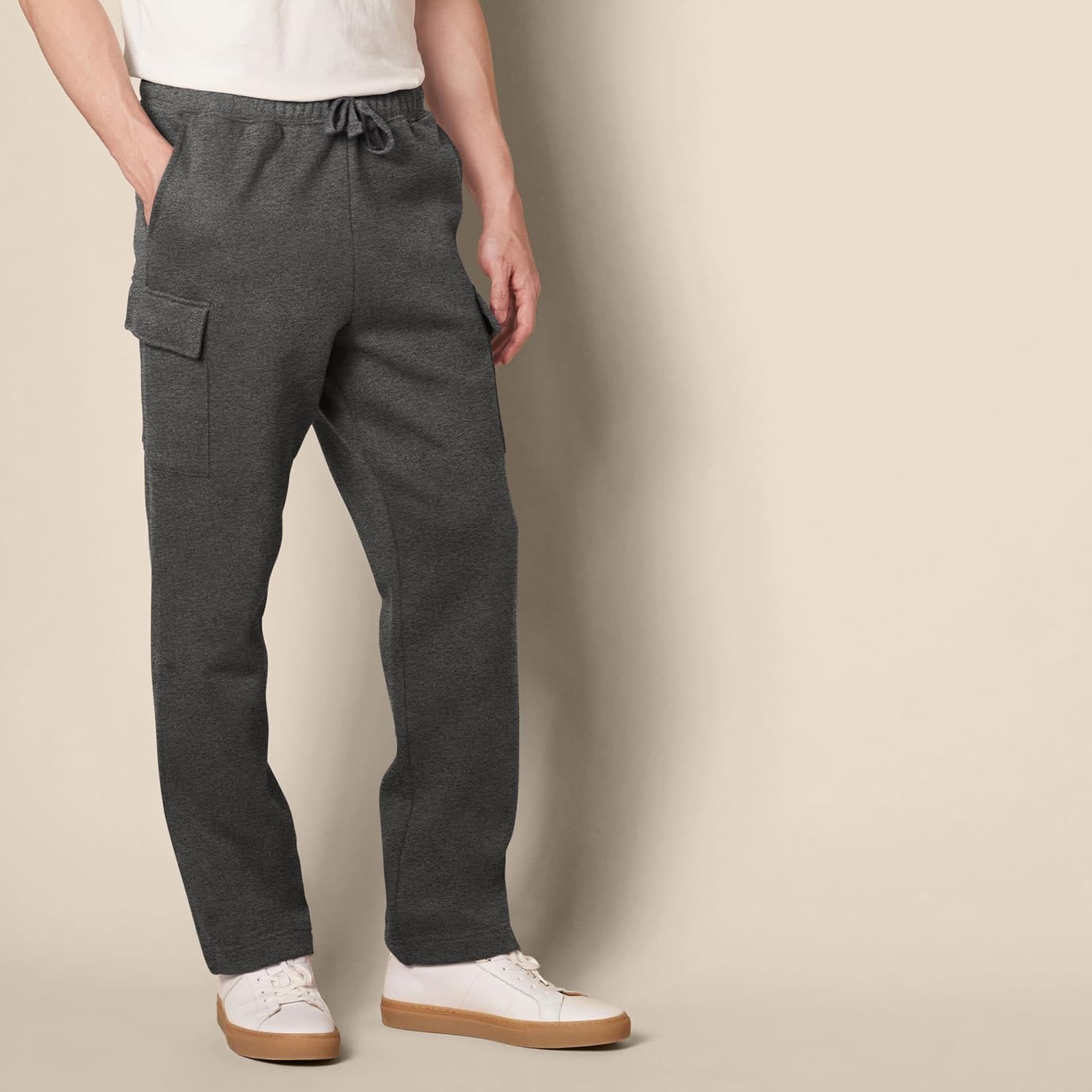 image:imageAmazon Essentials Mens Relaxed Fit Cargo Fleece Sweatpants with Open BottomCharcoal Heather