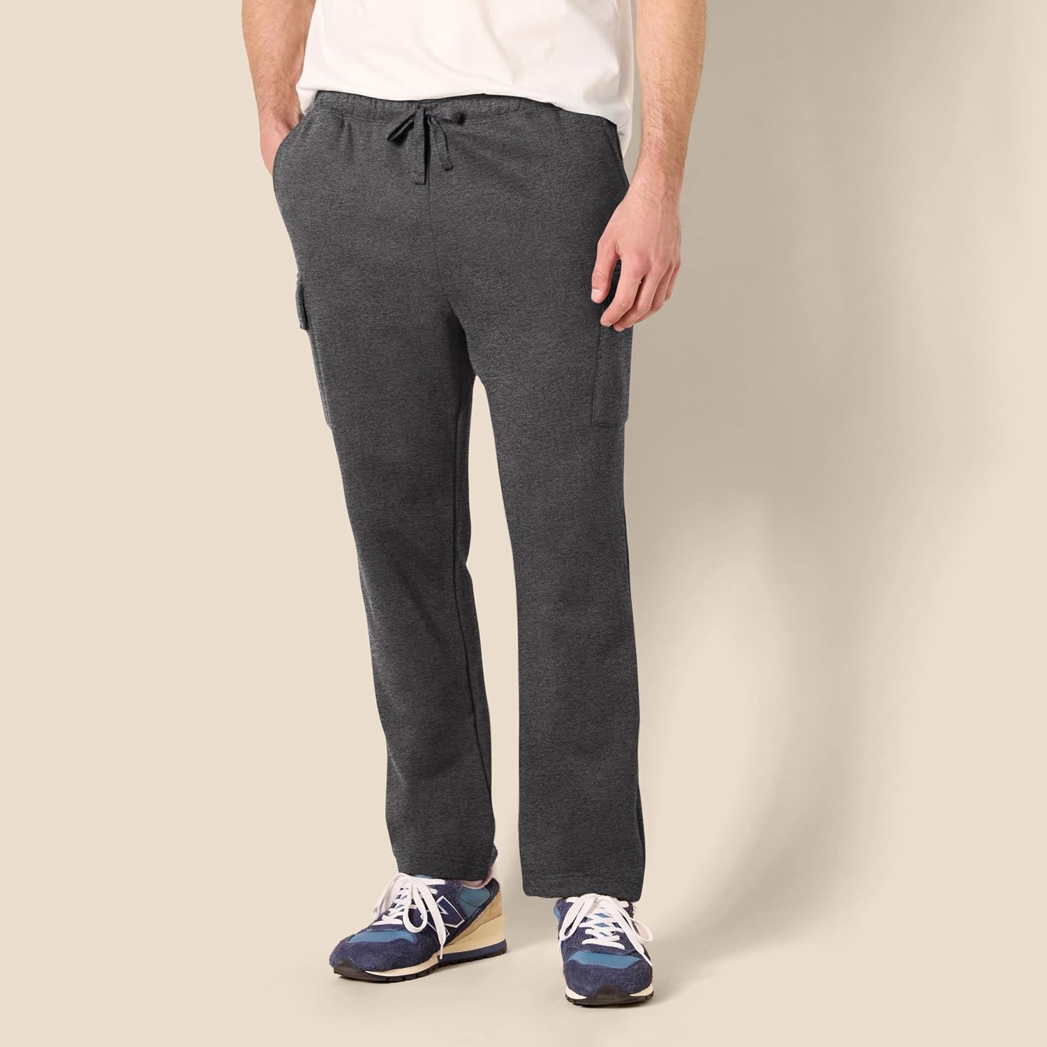 image:imageAmazon Essentials Mens Relaxed Fit Cargo Fleece Sweatpants with Open BottomCharcoal Heather