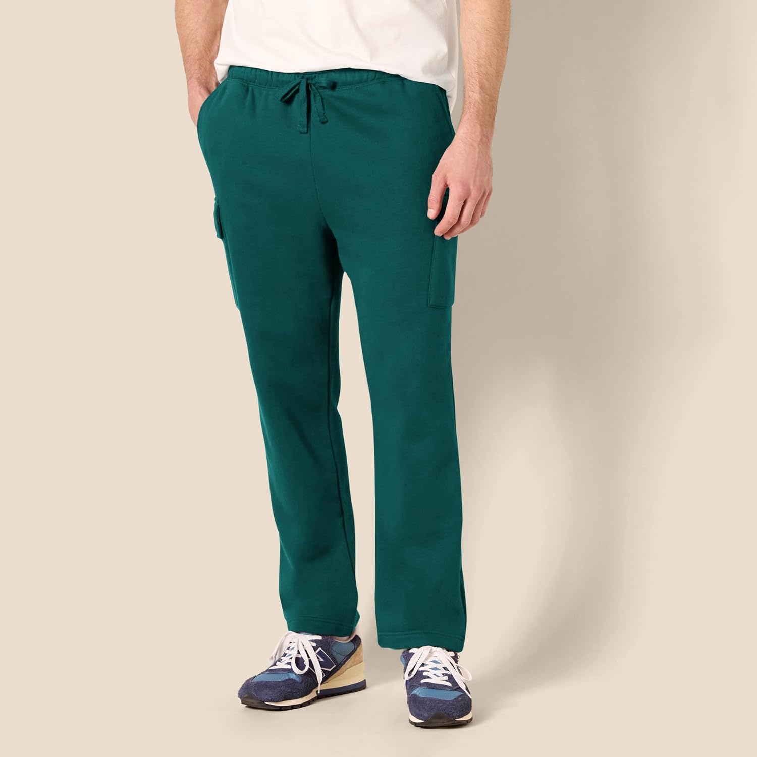 image:imageAmazon Essentials Mens Relaxed Fit Cargo Fleece Sweatpants with Open BottomDark Green