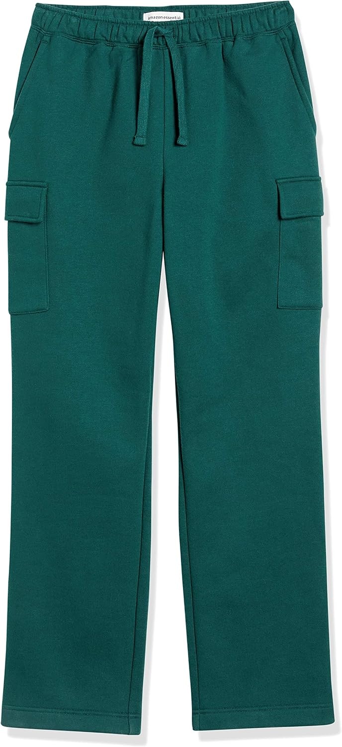image:imageAmazon Essentials Mens Relaxed Fit Cargo Fleece Sweatpants with Open BottomDark Green