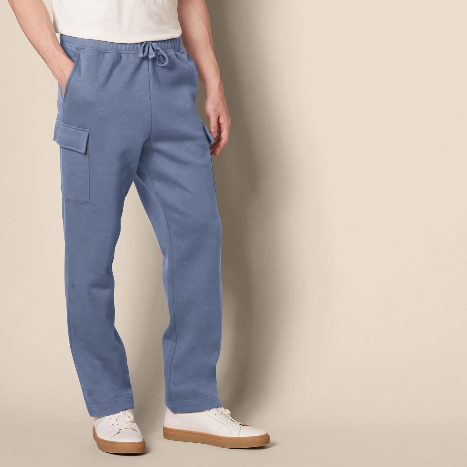 image:imageAmazon Essentials Mens Relaxed Fit Cargo Fleece Sweatpants with Open BottomIndigo Blue