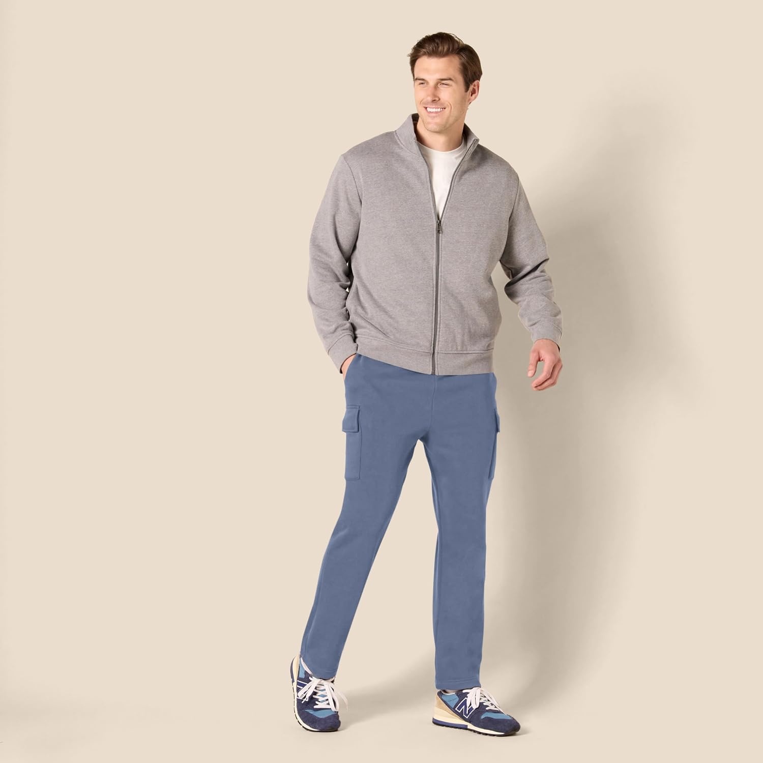 image:imageAmazon Essentials Mens Relaxed Fit Cargo Fleece Sweatpants with Open BottomIndigo Blue