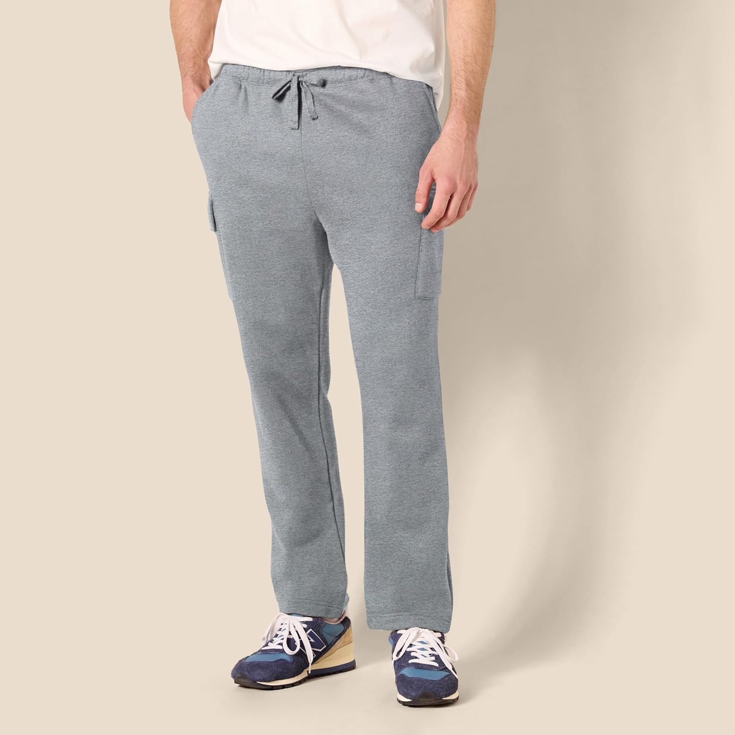 image:imageAmazon Essentials Mens Relaxed Fit Cargo Fleece Sweatpants with Open BottomLight Grey Heather