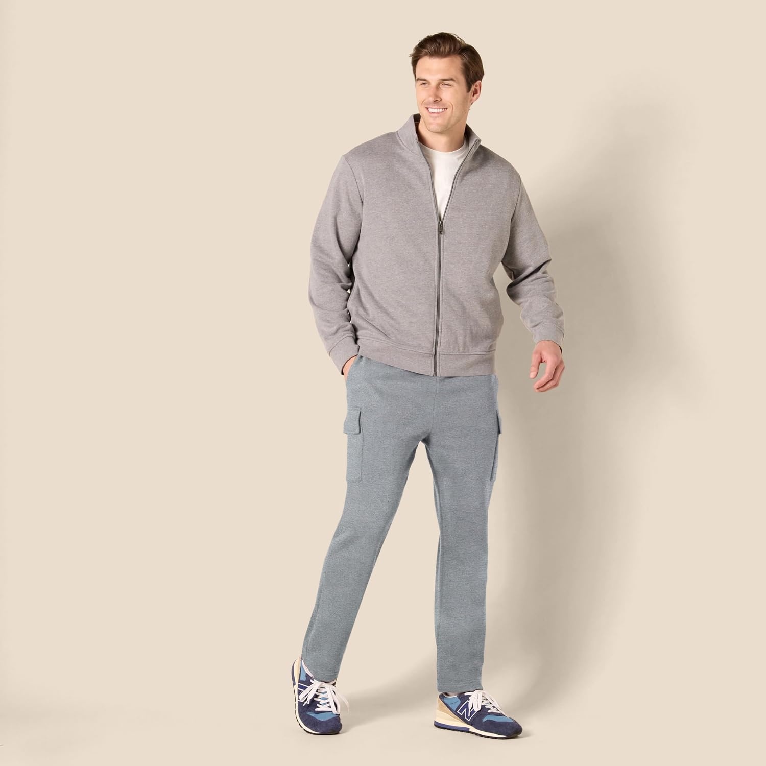 image:imageAmazon Essentials Mens Relaxed Fit Cargo Fleece Sweatpants with Open BottomLight Grey Heather