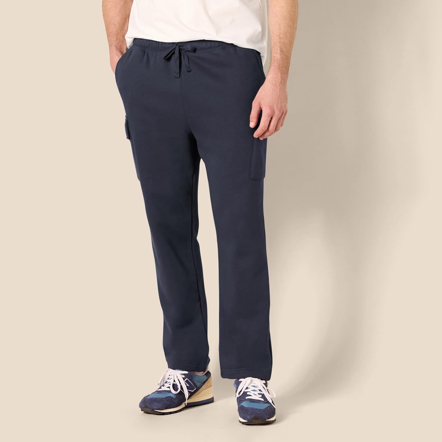 image:imageAmazon Essentials Mens Relaxed Fit Cargo Fleece Sweatpants with Open BottomNavy