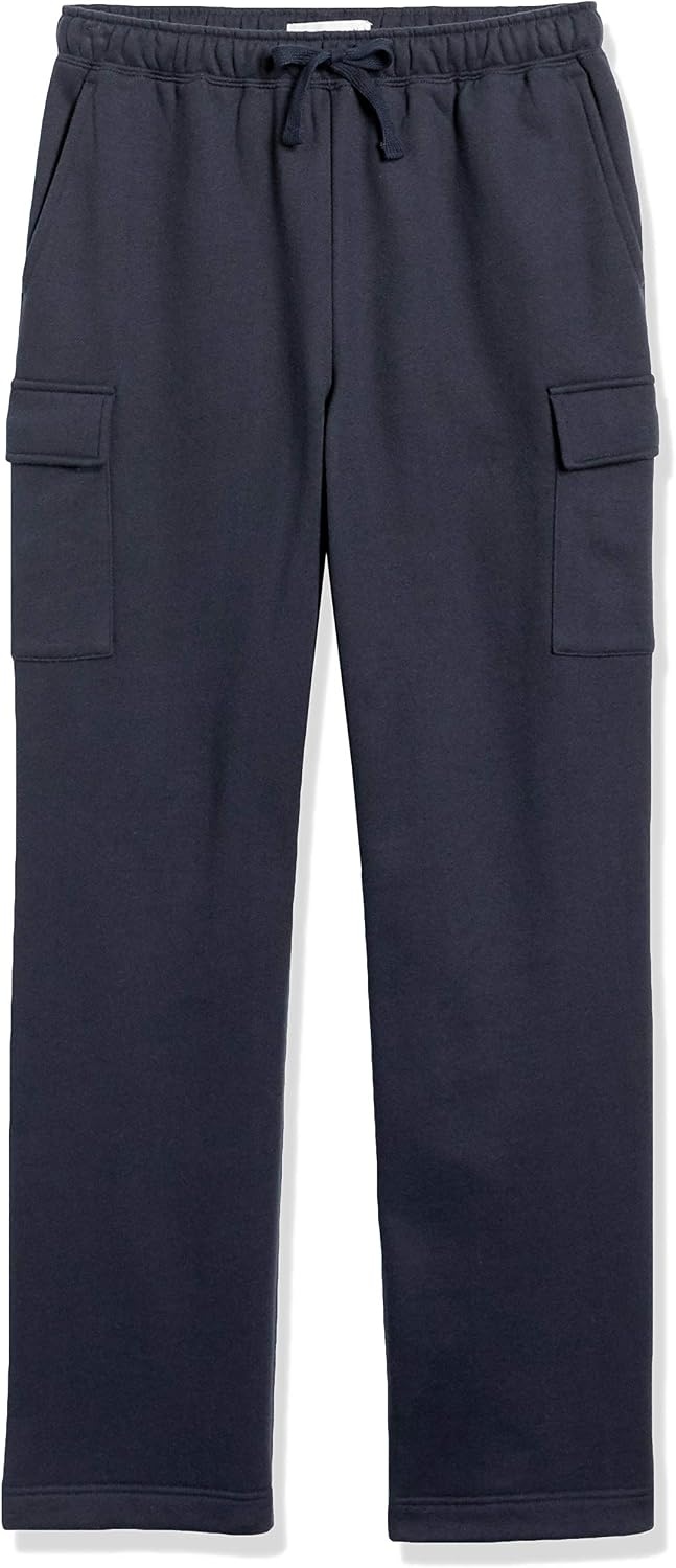 image:imageAmazon Essentials Mens Relaxed Fit Cargo Fleece Sweatpants with Open BottomNavy