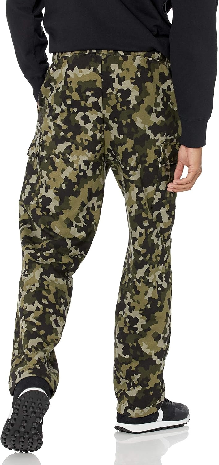 image:imageAmazon Essentials Mens Relaxed Fit Cargo Fleece Sweatpants with Open BottomOlive Geo Camo