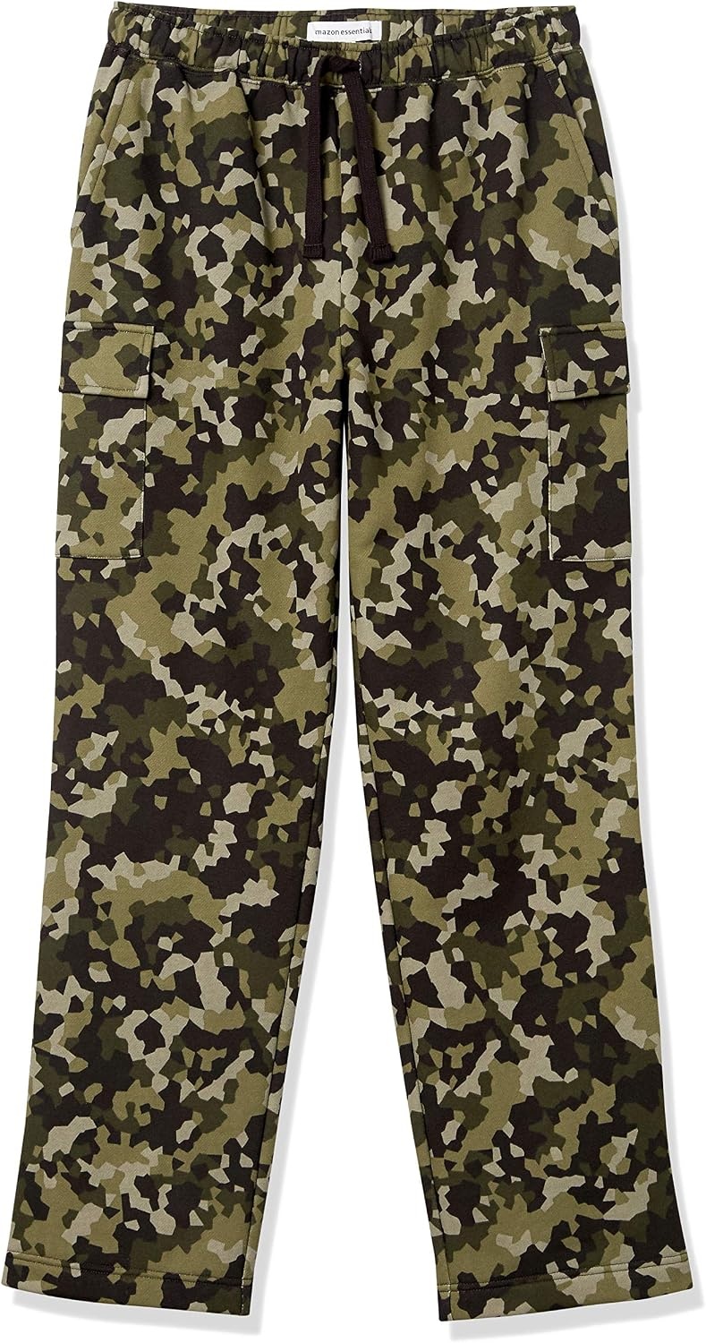 image:imageAmazon Essentials Mens Relaxed Fit Cargo Fleece Sweatpants with Open BottomOlive Geo Camo