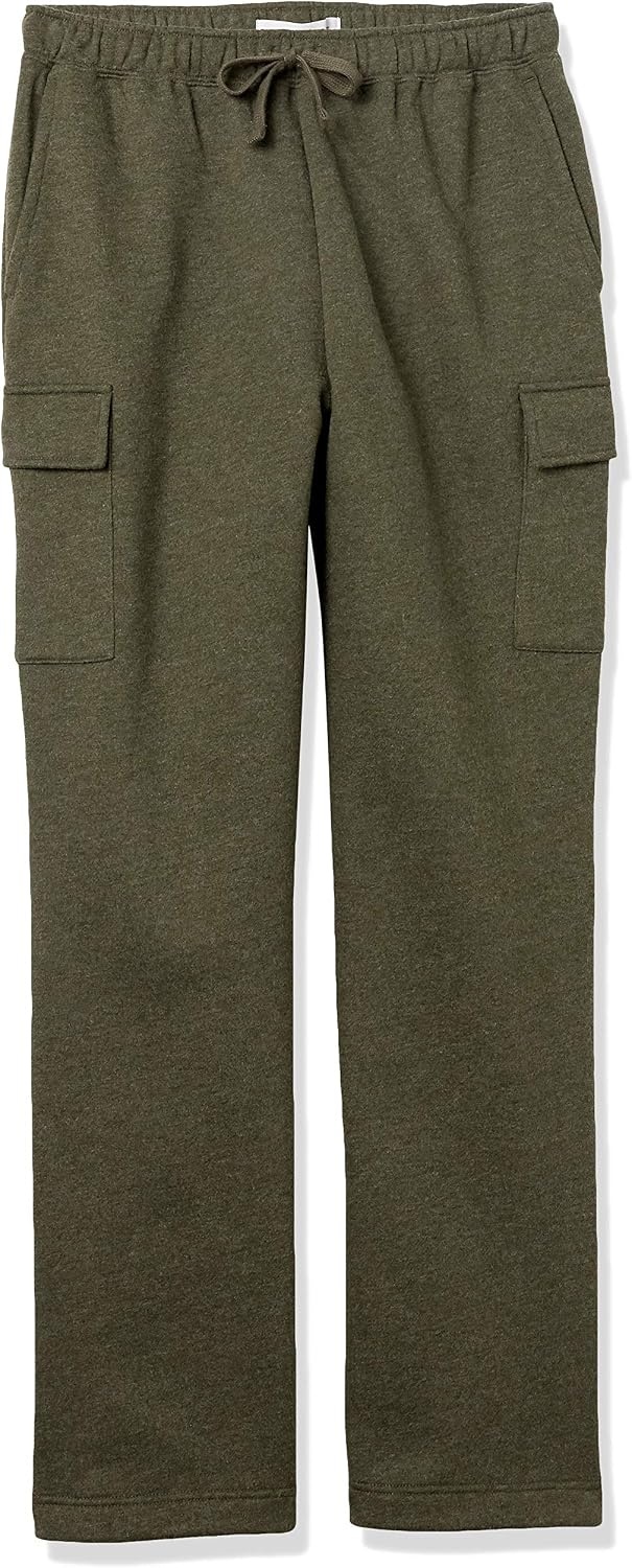 image:imageAmazon Essentials Mens Relaxed Fit Cargo Fleece Sweatpants with Open BottomOlive Heather