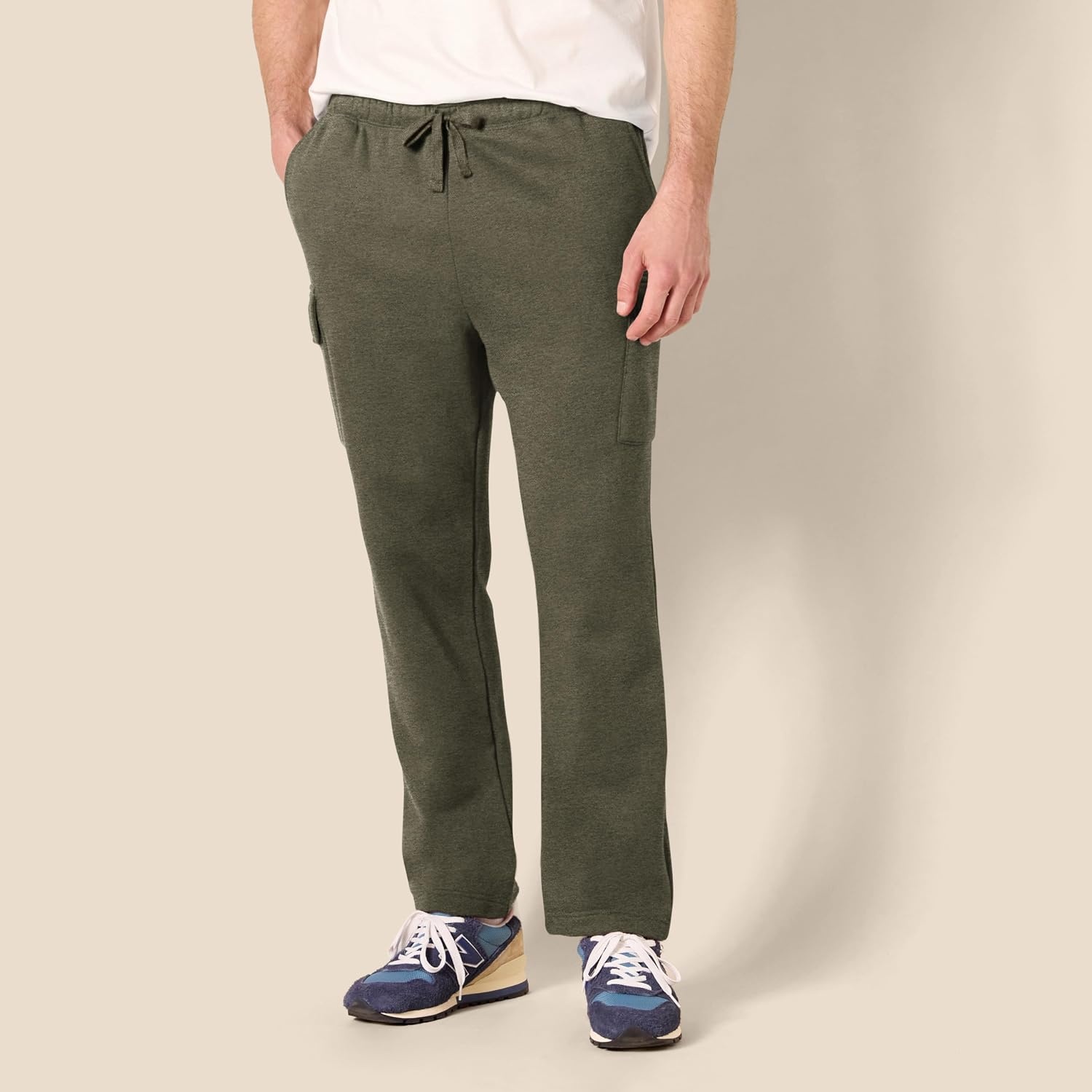 image:imageAmazon Essentials Mens Relaxed Fit Cargo Fleece Sweatpants with Open BottomOlive Heather