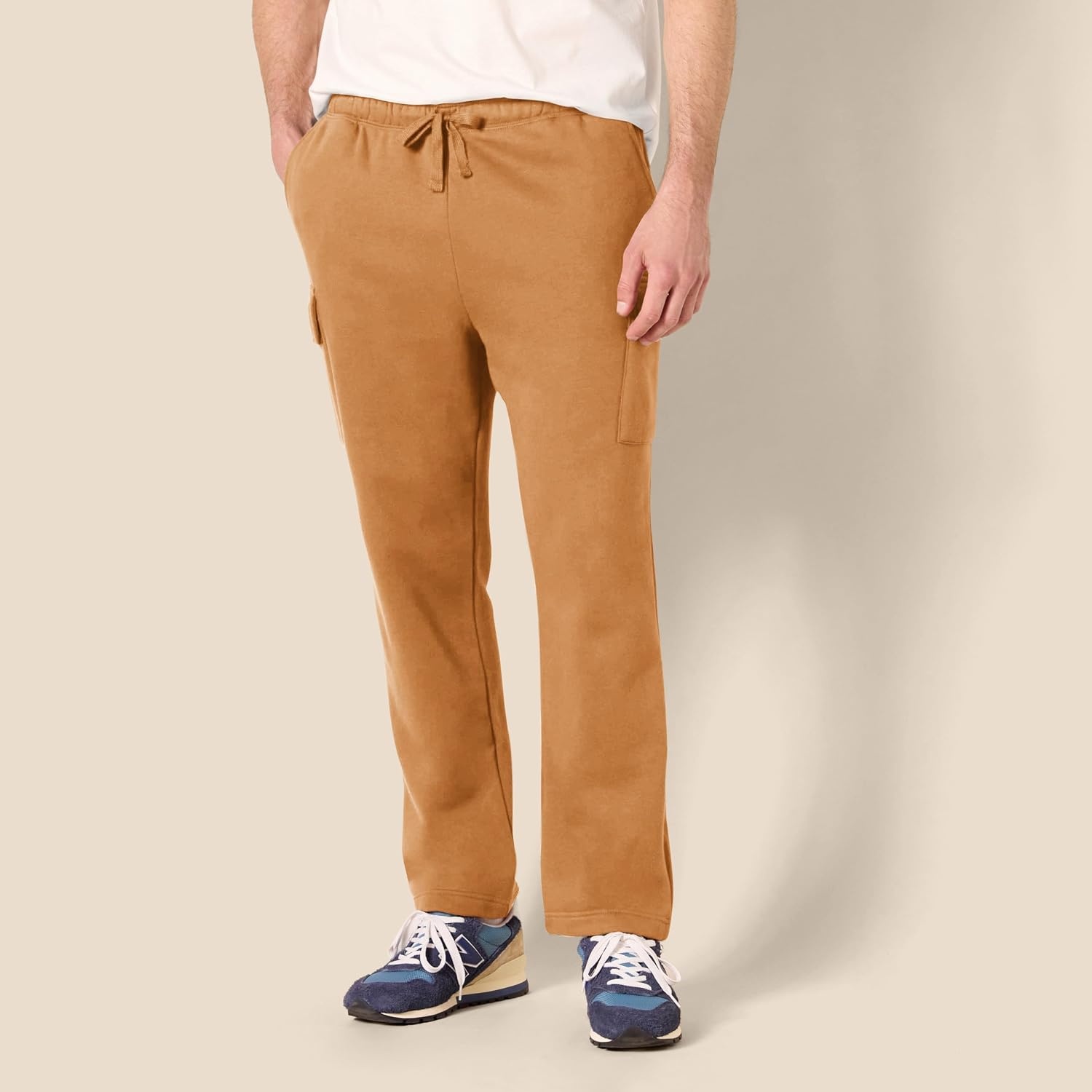 image:imageAmazon Essentials Mens Relaxed Fit Cargo Fleece Sweatpants with Open BottomTan
