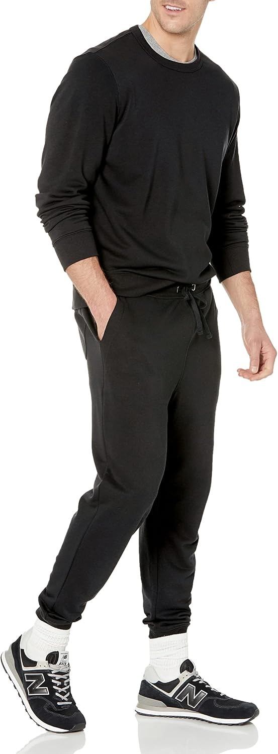 image:imageAmazon Essentials Mens Relaxed Fit Crewneck Sweatshirt Lightweight LongSleeve French Terry Available in Big amp TallBlack