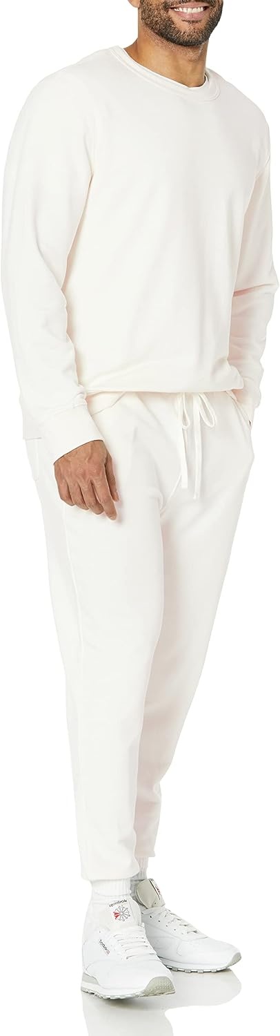 image:imageAmazon Essentials Mens Relaxed Fit Crewneck Sweatshirt Lightweight LongSleeve French Terry Available in Big amp TallEggshell White