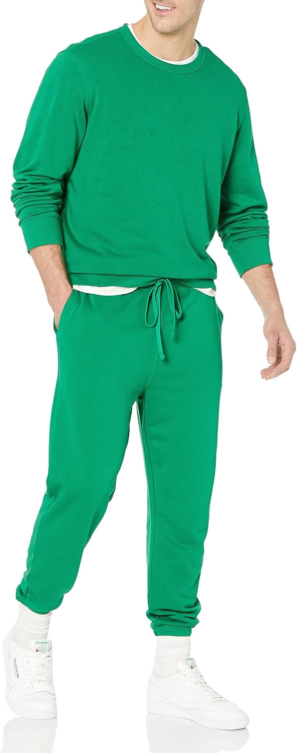 image:imageAmazon Essentials Mens Relaxed Fit Crewneck Sweatshirt Lightweight LongSleeve French Terry Available in Big amp TallGreen