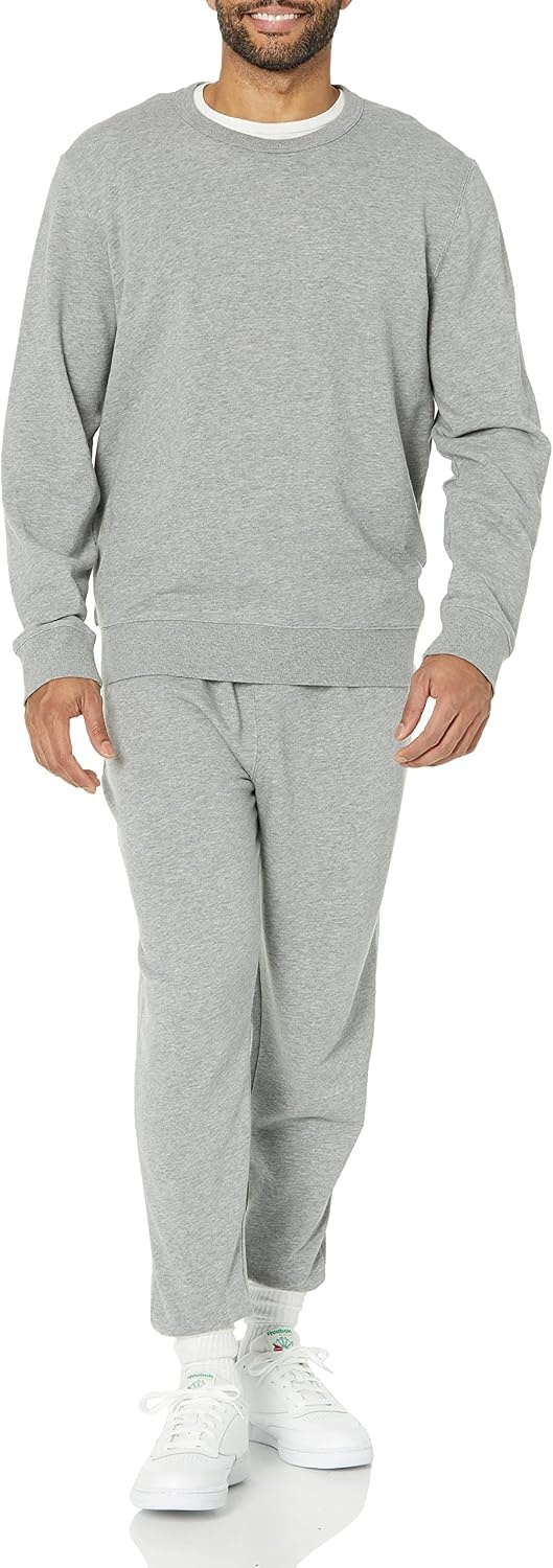 image:imageAmazon Essentials Mens Relaxed Fit Crewneck Sweatshirt Lightweight LongSleeve French Terry Available in Big amp TallGrey Heather