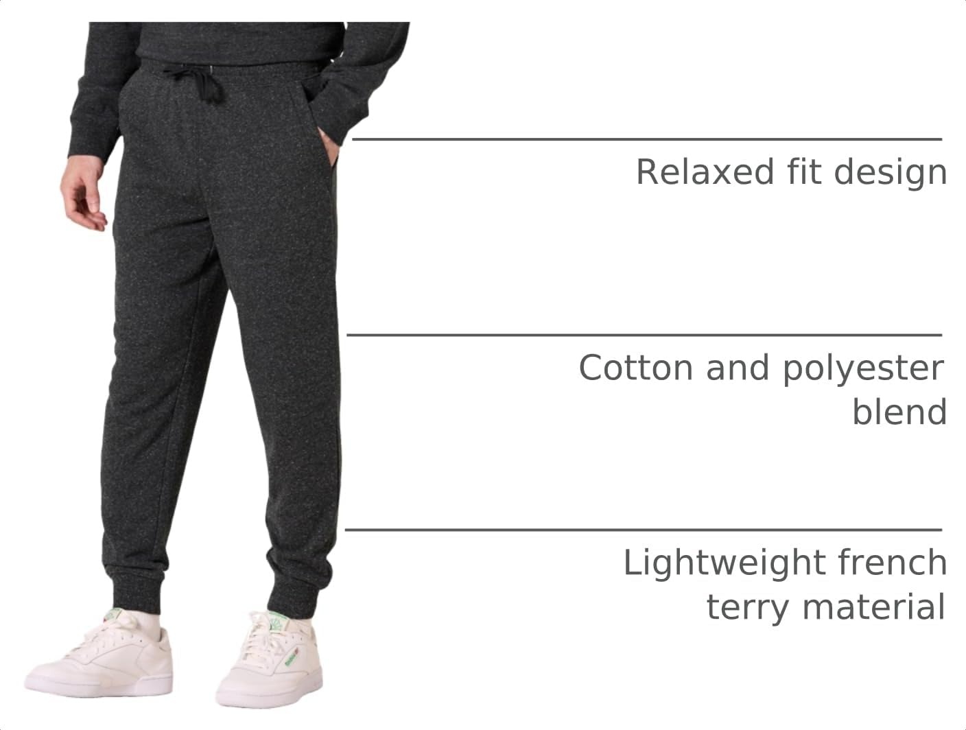 image:imageAmazon Essentials Mens Relaxed Fit Jogger Pants Lightweight French Terry LoungewearCharcoal Heather