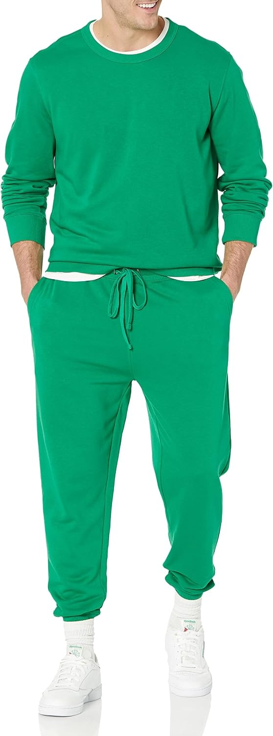 image:imageAmazon Essentials Mens Relaxed Fit Jogger Pants Lightweight French Terry LoungewearGreen