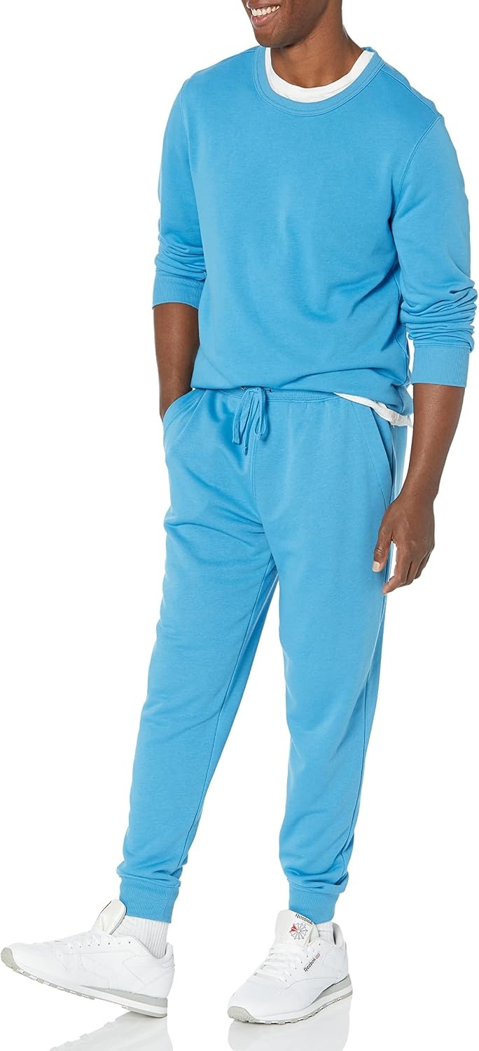 image:imageAmazon Essentials Mens Relaxed Fit Jogger Pants Lightweight French Terry LoungewearTurquoise Blue
