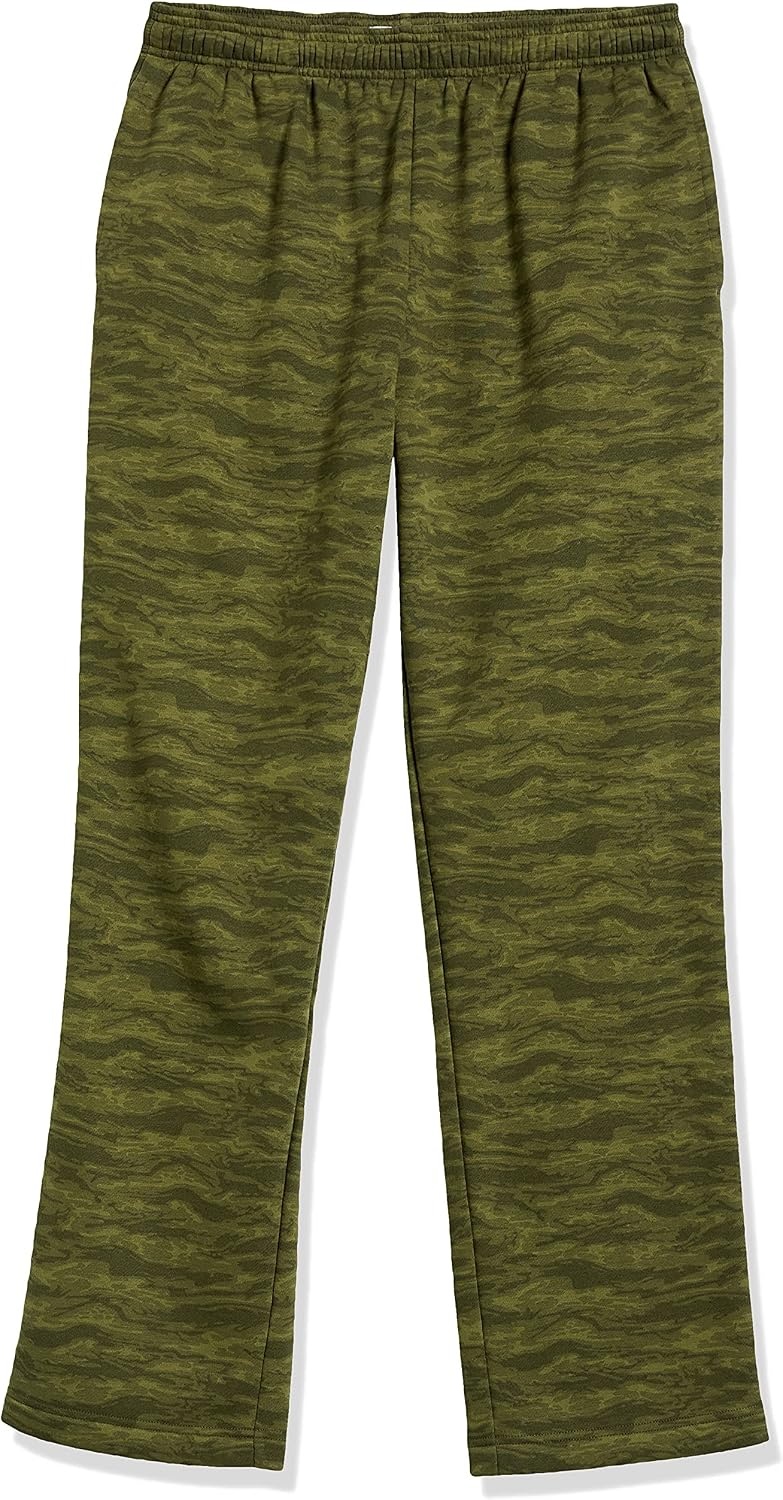 image:imageAmazon Essentials Mens Relaxed Straight Leg Fleece Open Bottom Sweatpant Available in Big amp TallAbstract Green Camo