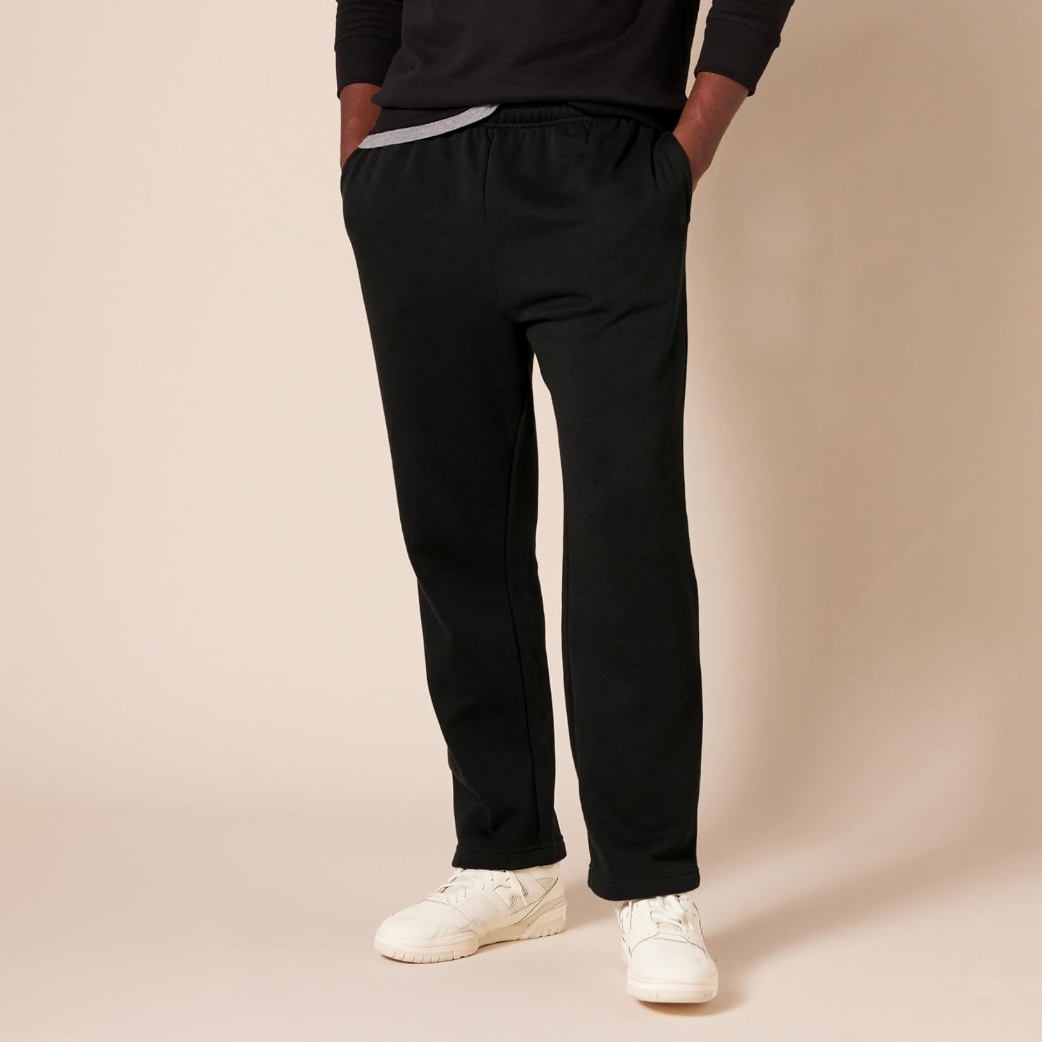 image:imageAmazon Essentials Mens Relaxed Straight Leg Fleece Open Bottom Sweatpant Available in Big amp TallBlack
