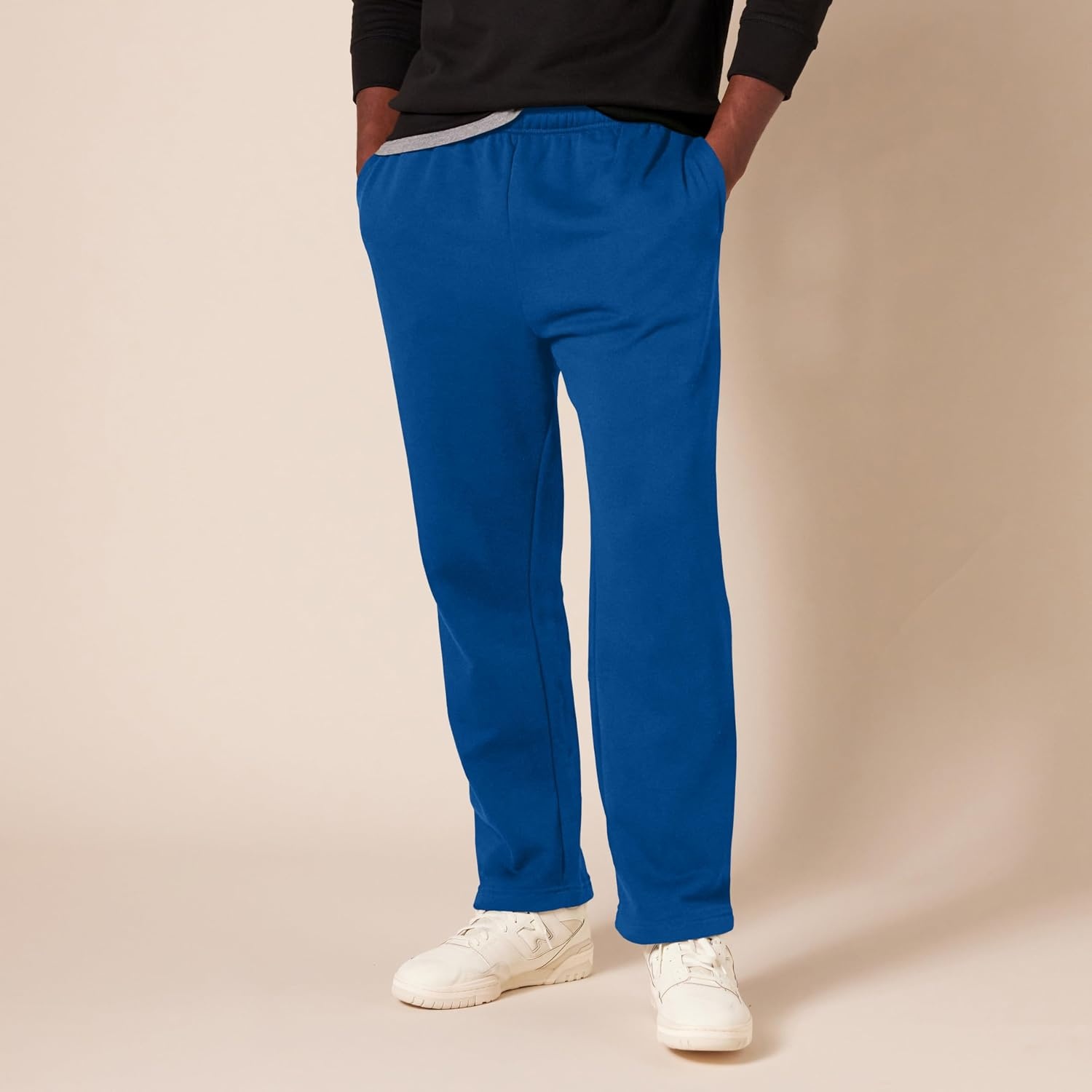 image:imageAmazon Essentials Mens Relaxed Straight Leg Fleece Open Bottom Sweatpant Available in Big amp TallBlue