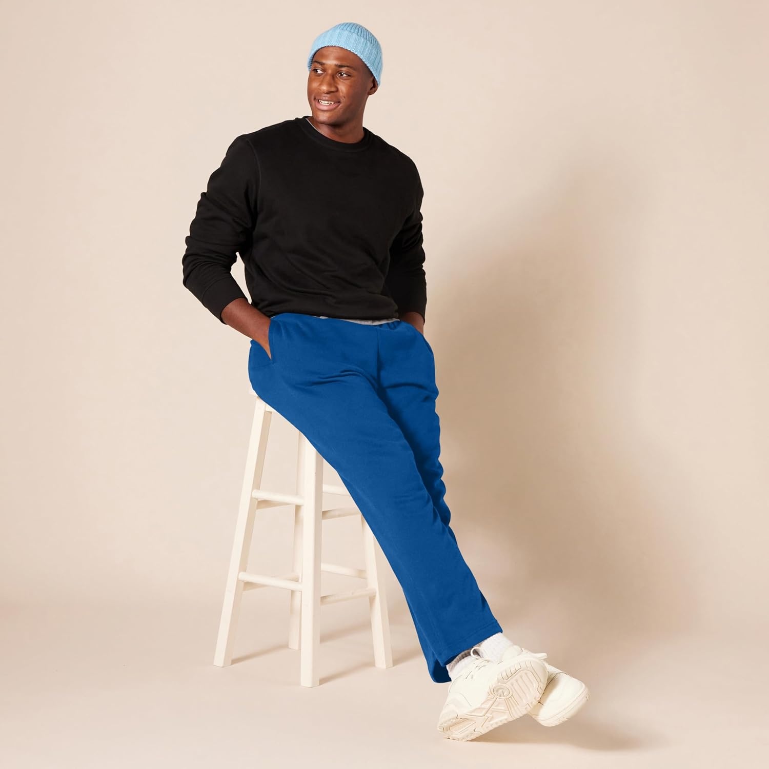 image:imageAmazon Essentials Mens Relaxed Straight Leg Fleece Open Bottom Sweatpant Available in Big amp TallBlue