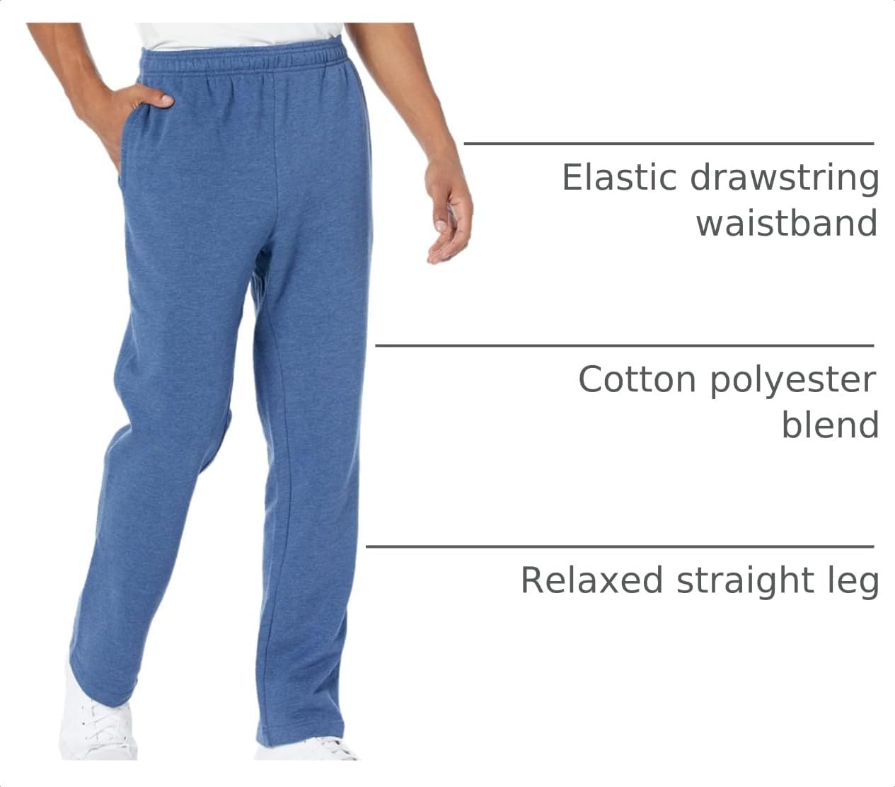 image:imageAmazon Essentials Mens Relaxed Straight Leg Fleece Open Bottom Sweatpant Available in Big amp TallBlue Heather