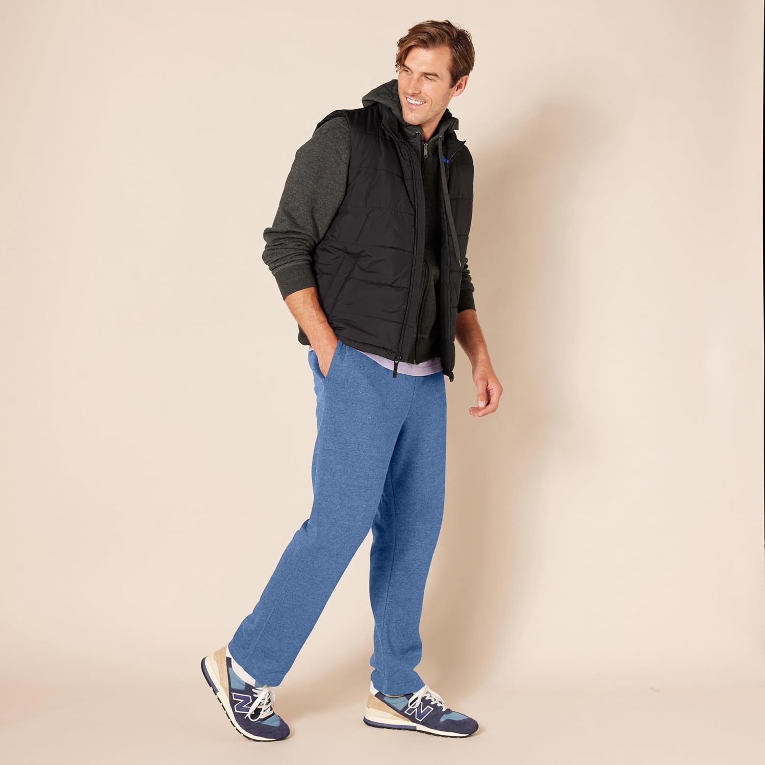 image:imageAmazon Essentials Mens Relaxed Straight Leg Fleece Open Bottom Sweatpant Available in Big amp TallBlue Heather