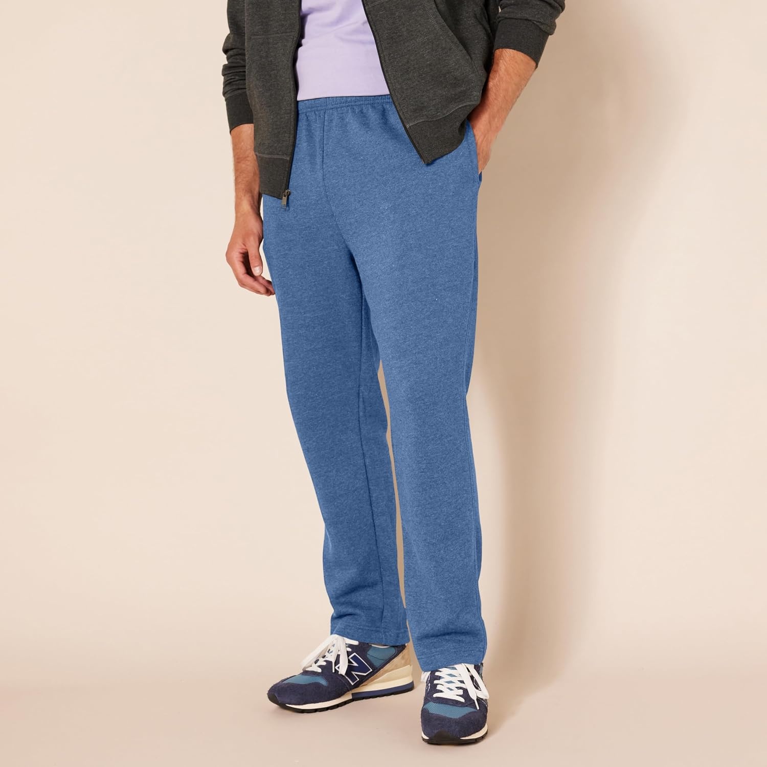 image:imageAmazon Essentials Mens Relaxed Straight Leg Fleece Open Bottom Sweatpant Available in Big amp TallBlue Heather