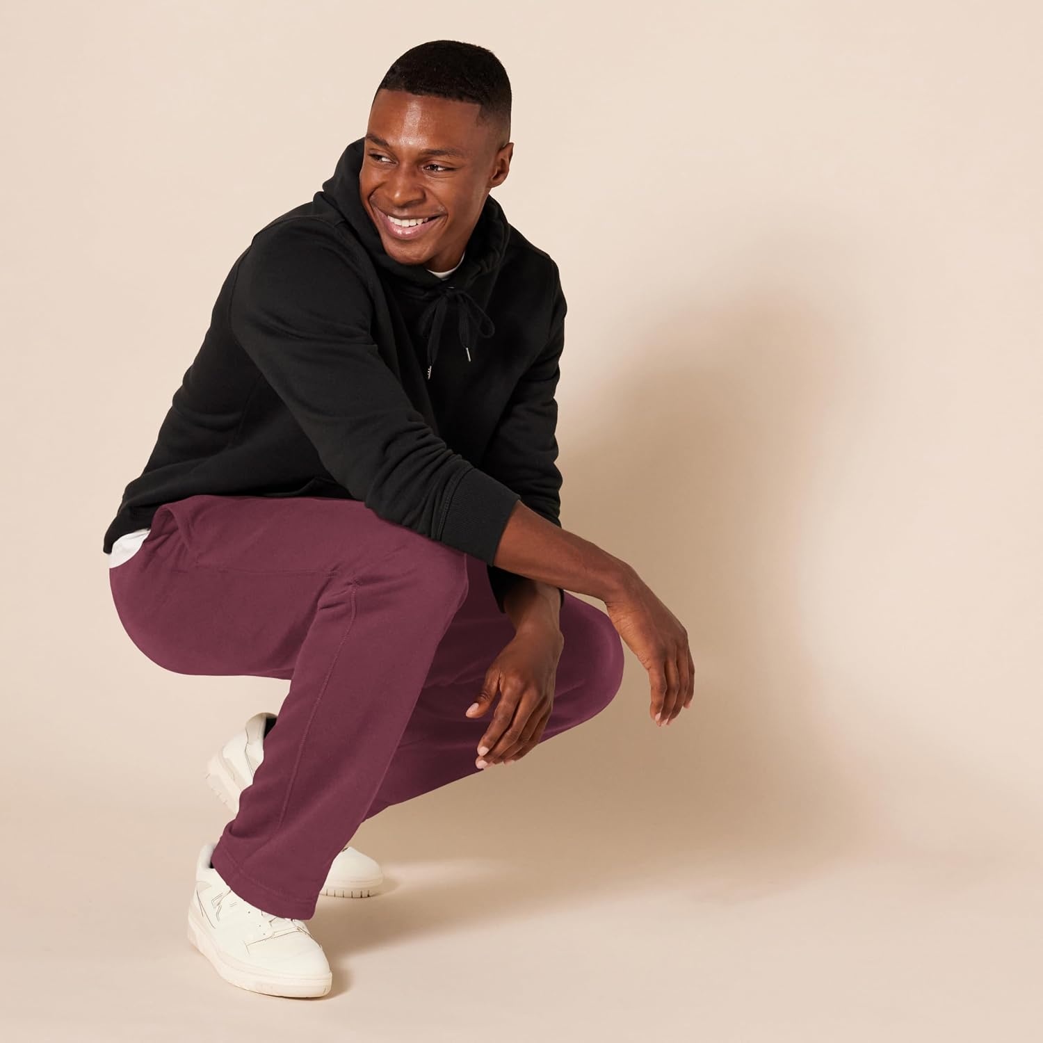 image:imageAmazon Essentials Mens Relaxed Straight Leg Fleece Open Bottom Sweatpant Available in Big amp TallDark Burgundy