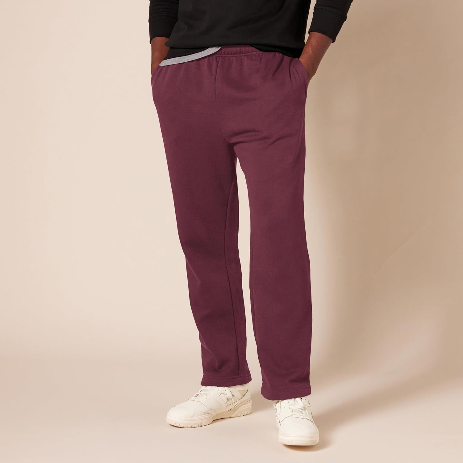 image:imageAmazon Essentials Mens Relaxed Straight Leg Fleece Open Bottom Sweatpant Available in Big amp TallDark Burgundy