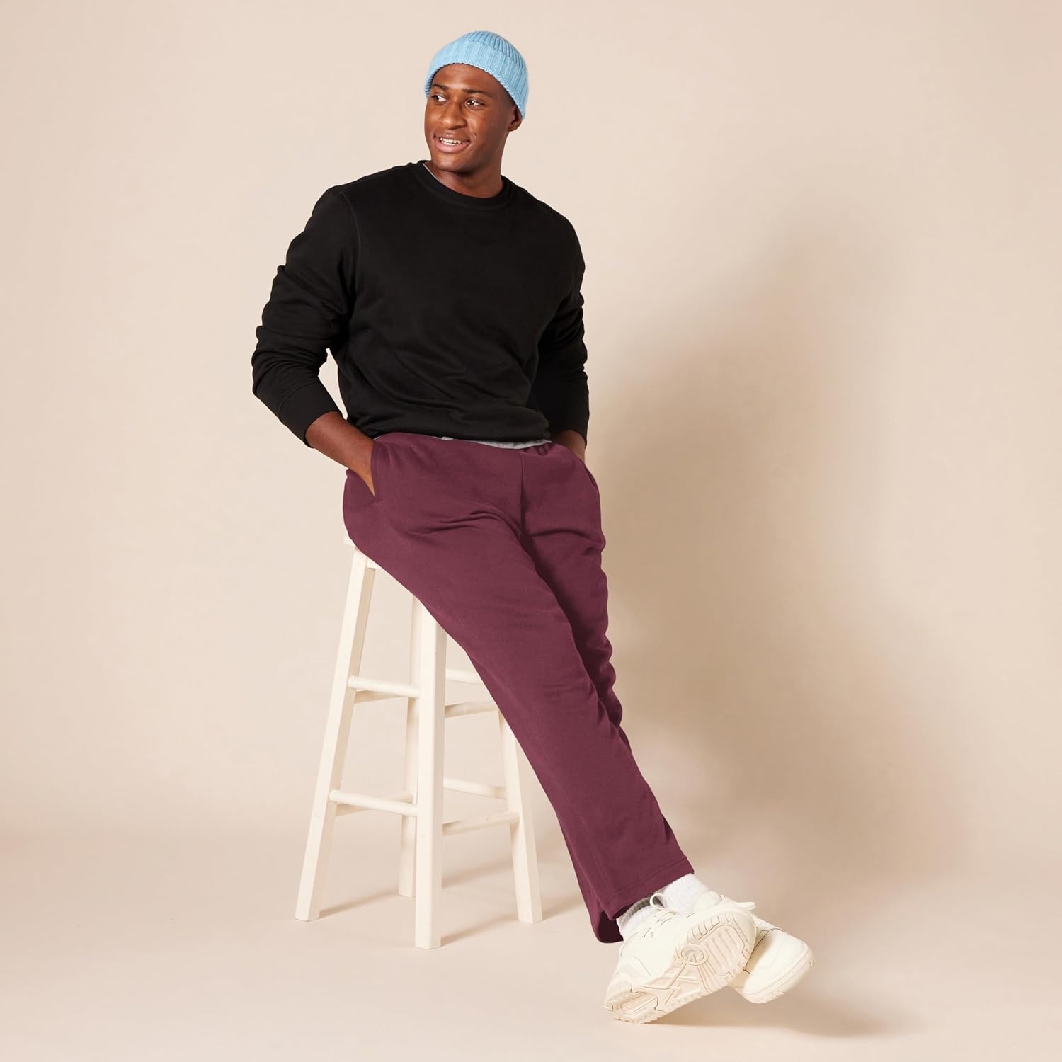 image:imageAmazon Essentials Mens Relaxed Straight Leg Fleece Open Bottom Sweatpant Available in Big amp TallDark Burgundy
