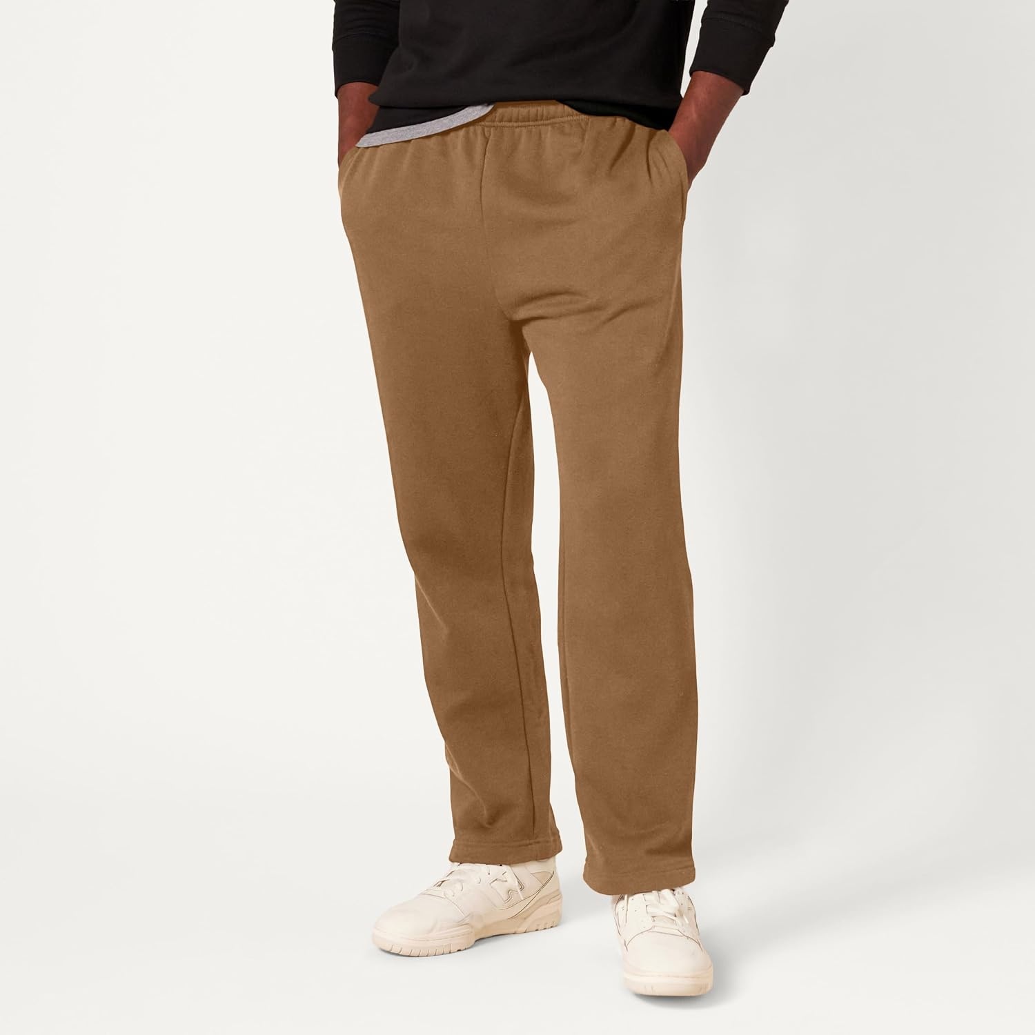 image:imageAmazon Essentials Mens Relaxed Straight Leg Fleece Open Bottom Sweatpant Available in Big amp TallDark Tan