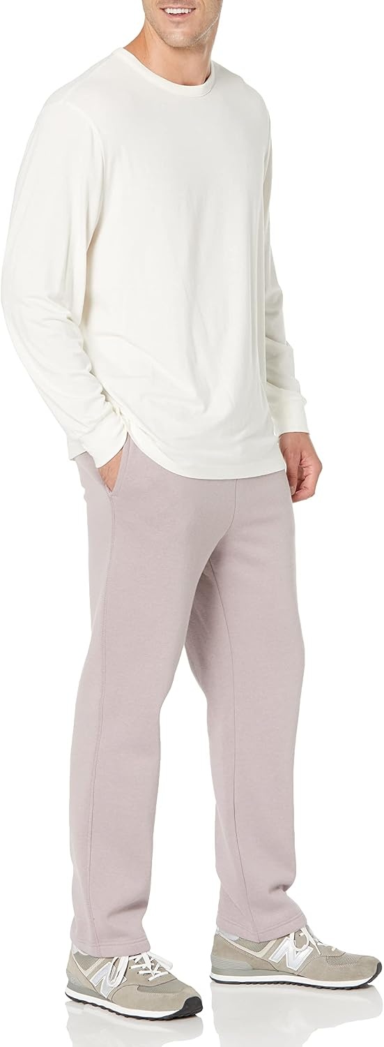 image:imageAmazon Essentials Mens Relaxed Straight Leg Fleece Open Bottom Sweatpant Available in Big amp TallDusty Lilac